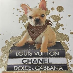 NWOT- Chic FrenchBullDog Canvas Art with Designer Books